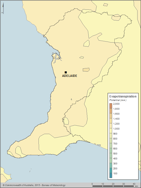Figure C5 Map of total annual evapotranspiration for the Adelaide region during the 2012–13 year
