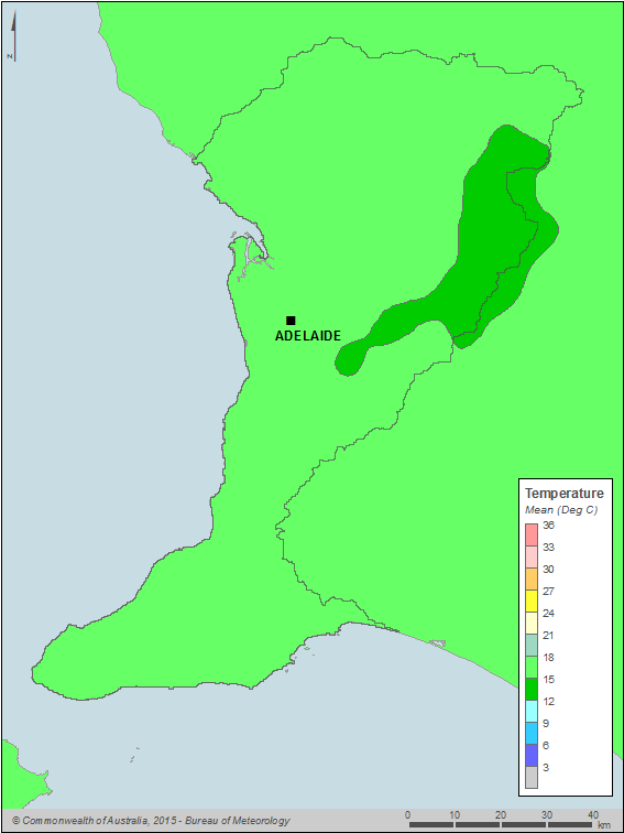 Figure C7 Map of annual mean temperature for the Adelaide region during the 2013–14 year