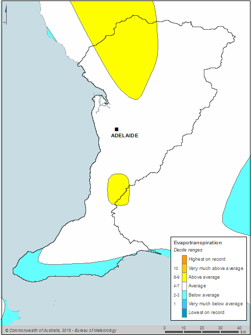 Figure C4 Map of annual evapotranspiration deciles for the Adelaide region during the 2013–14 year
