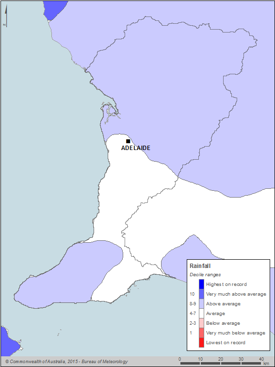 Figure C1 Map of annual rainfall deciles for the Adelaide region during the 2013–14 year  