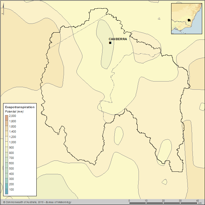 Figure C5 Total annual potential evapotranspiration for the Canberra region during the 2013–14 year