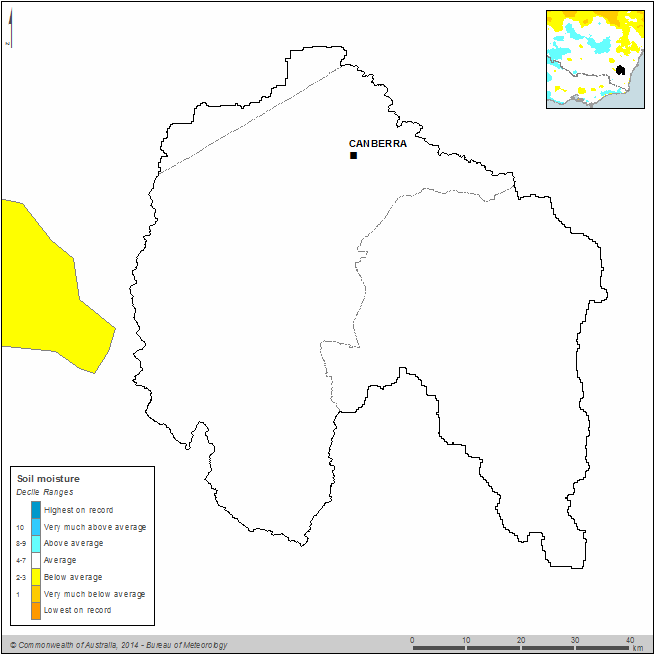 Figure W1 Annual soil moisture deciles for the Canberra region during the 2013–14 year