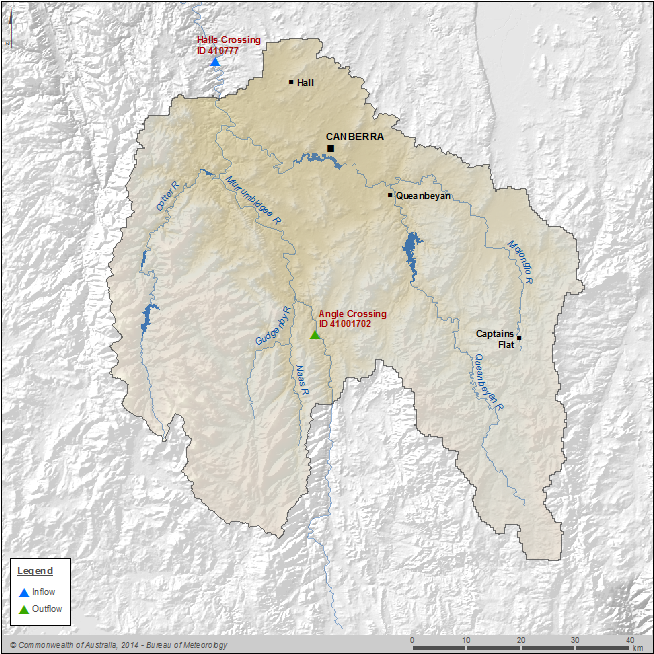 Figure 1  Gauging stations used to calculate flows to and from the region