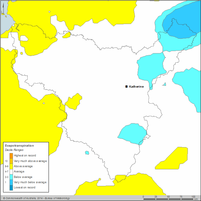 Figure C4 Annual evapotranspiration deciles for the Daly region during the 2013–14 year