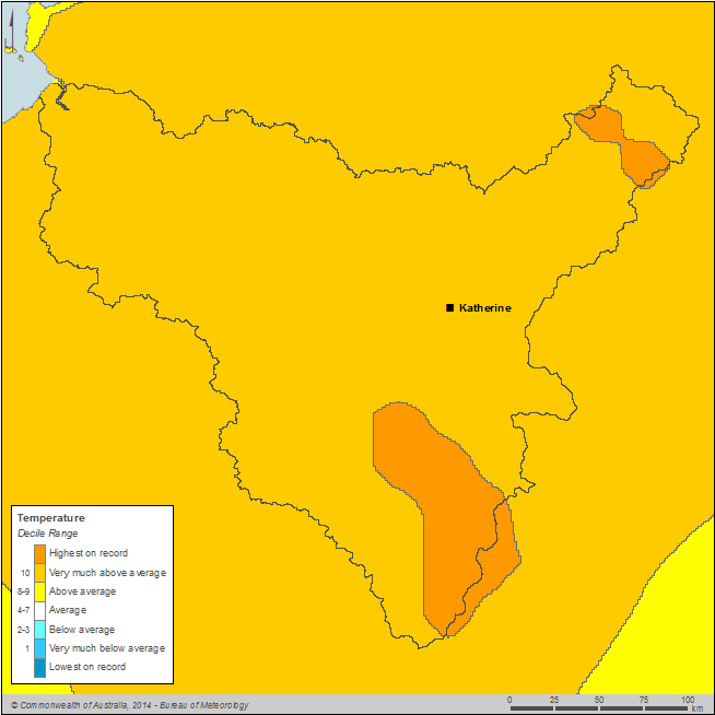 Figure C6 Annual mean temperature deciles for the Daly region during the 2013–14 year