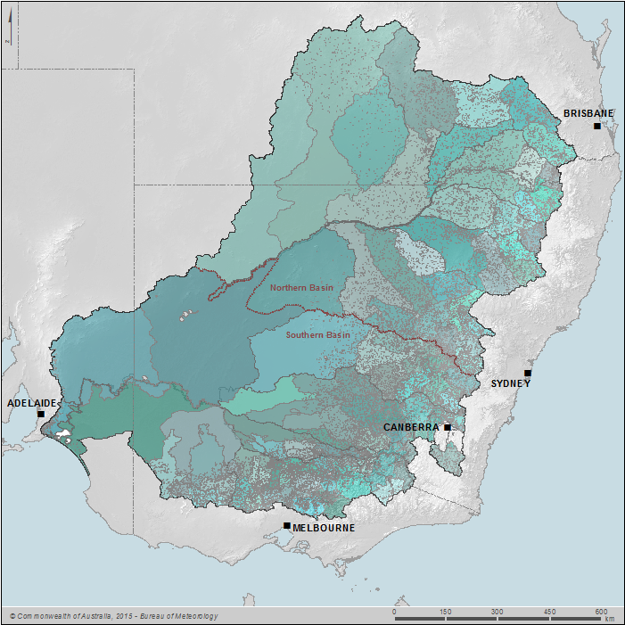 Figure 1 MDB region divided into 105 regions for modelling the off-channel water store
