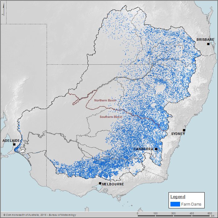 Figure 2 Off-channel storages in MDB region used for modelling volume, precipitation, evaporation, runoff harvesting and abstraction