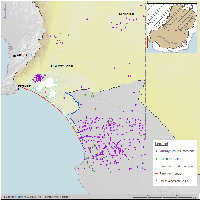 Figure 27 Through flow boundaries at Murray mouth considered for the lateral inflow into the MDB region
