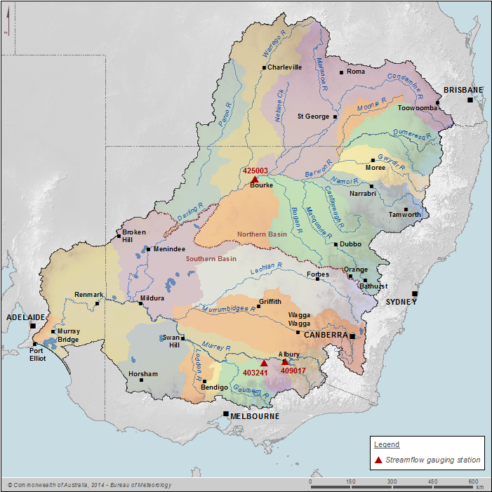 Figure W2 Catchments and streamflow gauging station locations for stream flow charts