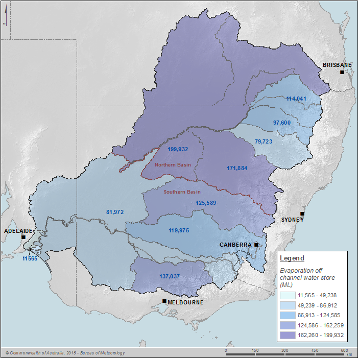 Figure 41 Evaporation from off-channel water storages by Surface water resource plan area on 30 June 2014