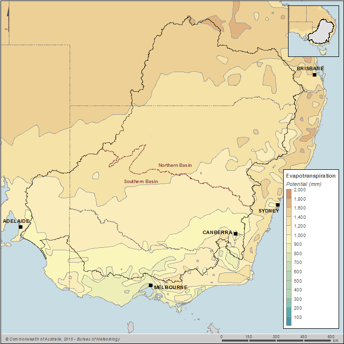 Figure C5 Total annual potential evapotranspiration for the Murray–Darling Basin region during the 2013–14 year 