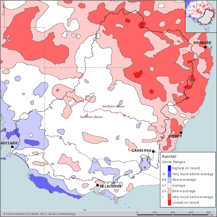 Figure C1 Annual rainfall deciles for the Murray–Darling Basin region during the 2013–14 year