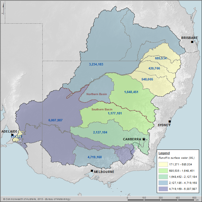 Figure 15 Runoff to surface water by Surface water resource plan area on 30 June 2014