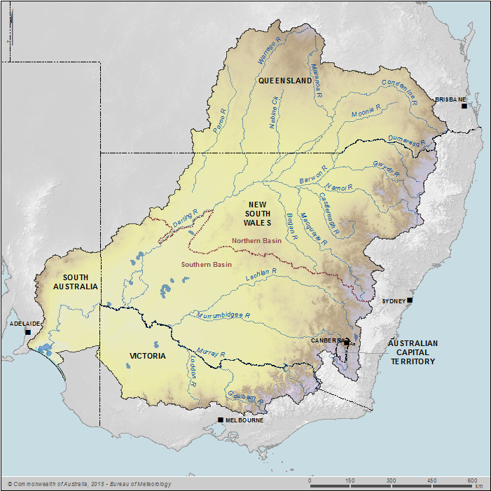 Figure 1 Northern and Southern Basin segments; state and territory boundaries for the Murray–Darling Basin region