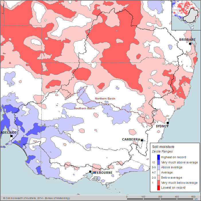 Annual soil moisture deciles for the MDBregion during the 2013–14 year