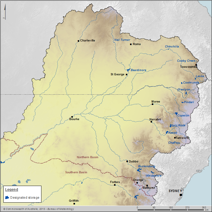 Figure 4 Major storages and towns within MDB region's Northern Basin