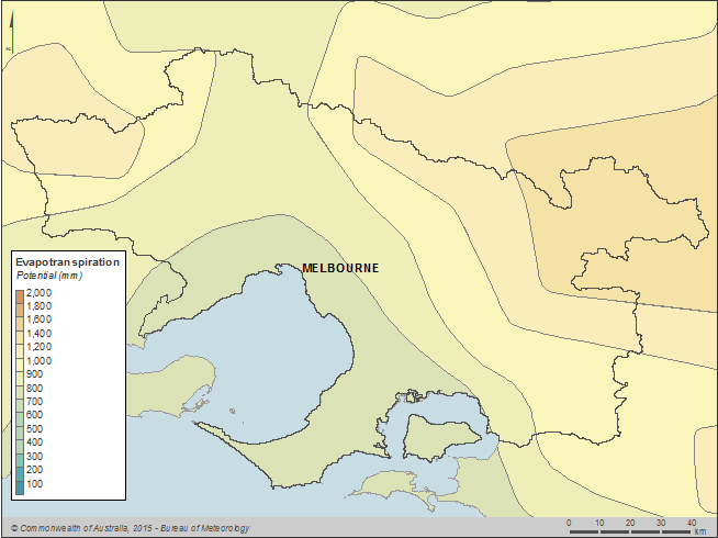 Figure C5 Total annual evapotranspiration for the Melbourne region during the 2012–13 year 
