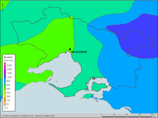 Figure C2 Total annual rainfall for the Melbourne region during the 2013–14 year
