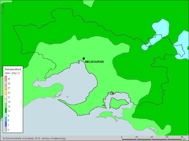 Figure C7 Annual mean temperature for the Melbourne region during the 2013–14 year 