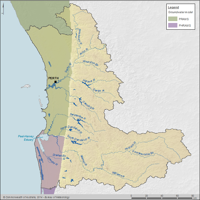 Figure 3 Groundwater model areas relative to the Perth region boundary