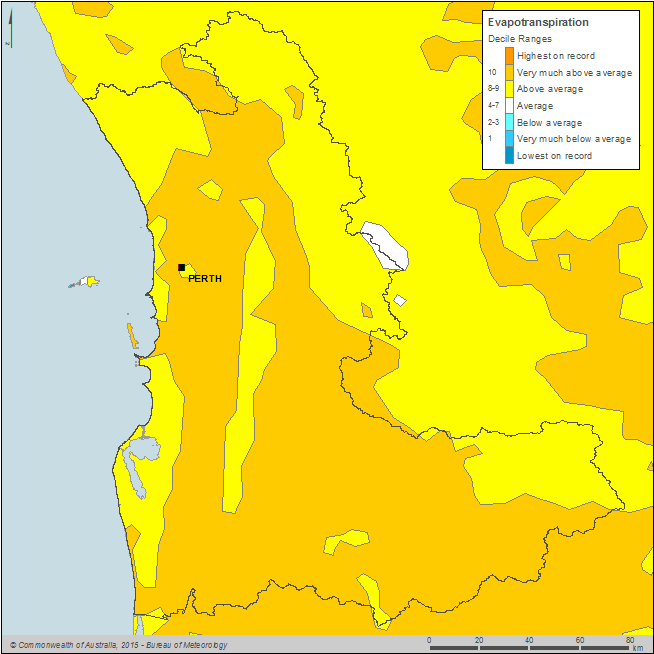 Figure C4 Annual evapotranspiration deciles for the Perth region during the 2013–14 year