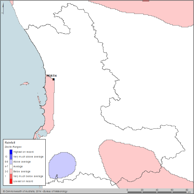 Figure C1 Annual rainfall deciles for the Perth region during the 2013–14 year