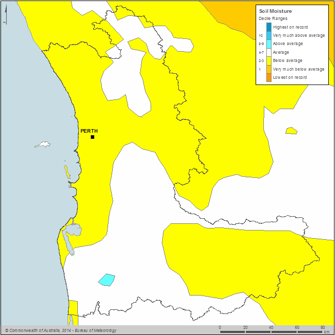 Figure W1 Annual soil moisture deciles for the Perth region during the 2013–14 year