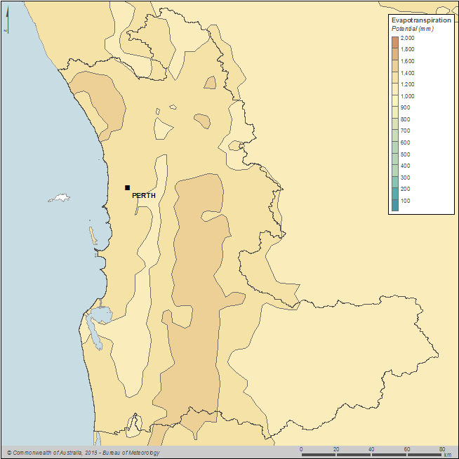 Figure C5 Total annual potential evapotranspiration for the Perth region during the 2013–14 year
