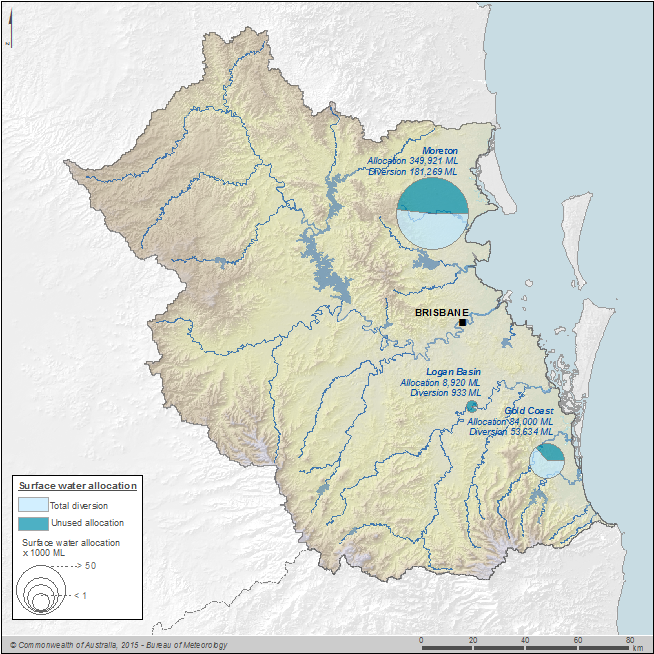 Figure 6 Surface water allocation diversion for urban supply within the South East Queensland region during the 2013–14 year