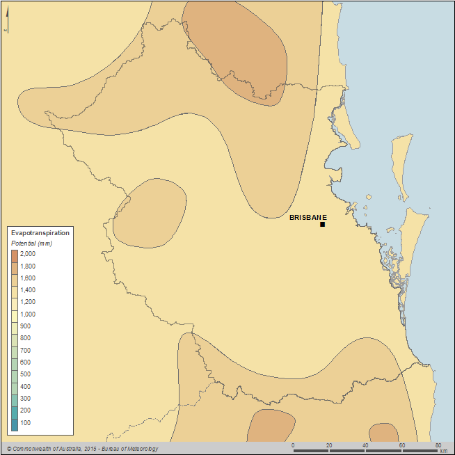 Figure C5 Total annual evapotranspiration for the South East Queensland region during the 2013–14 year