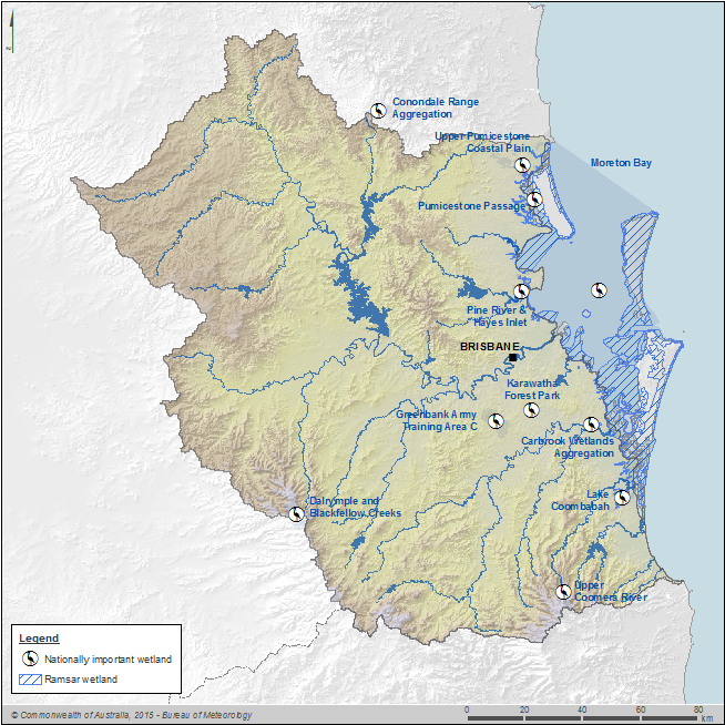 Figure P4 Nationally important wetlands and Ramsar wetlands in the South East Queensland region