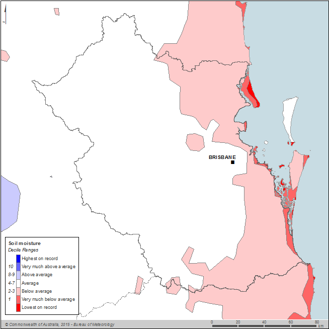 Figure W1 Annual soil moisture deciles for the South East Queensland region during the 2013–14 year