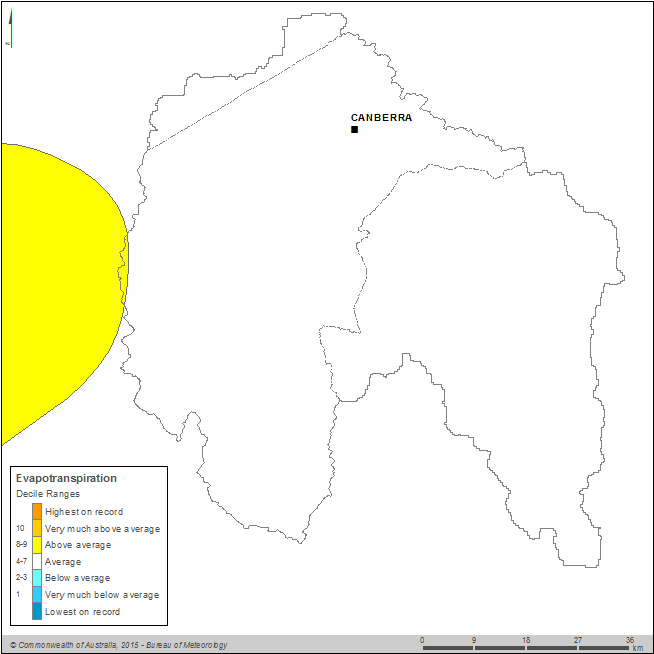 Figure C18 Annual potential evapotranspiration deciles for the Canberra region during the 2014–15 year