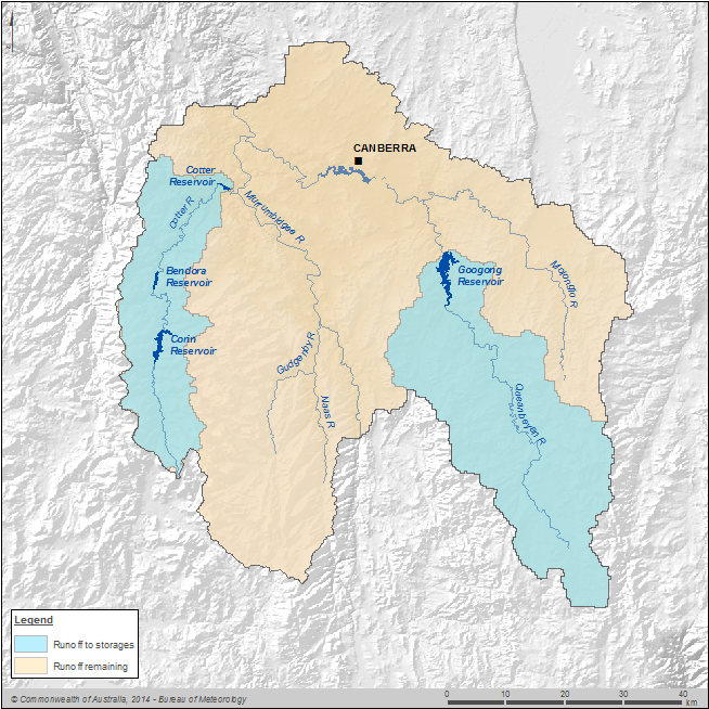 Figure N15 Runoff area to storages and modelled area within the Canberra region
