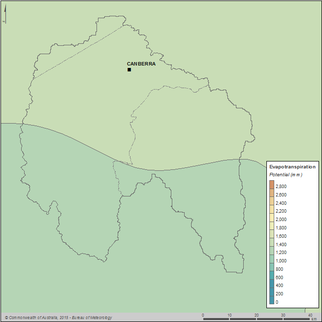 Figure C17 Total annual potential evapotranspiration for the Canberra region during the 2014–15 year 