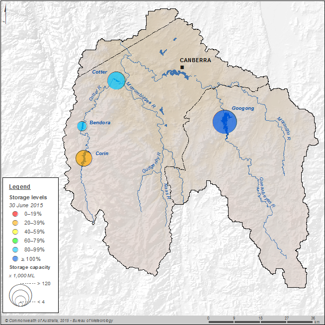 Figure N3 Map of percentage-full volume on 30 June 2015 for each storage