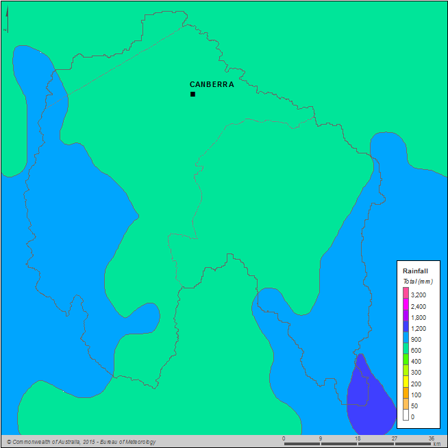 Figure C14 Total annual rainfall for the Canberra region during the 2014–15 year
