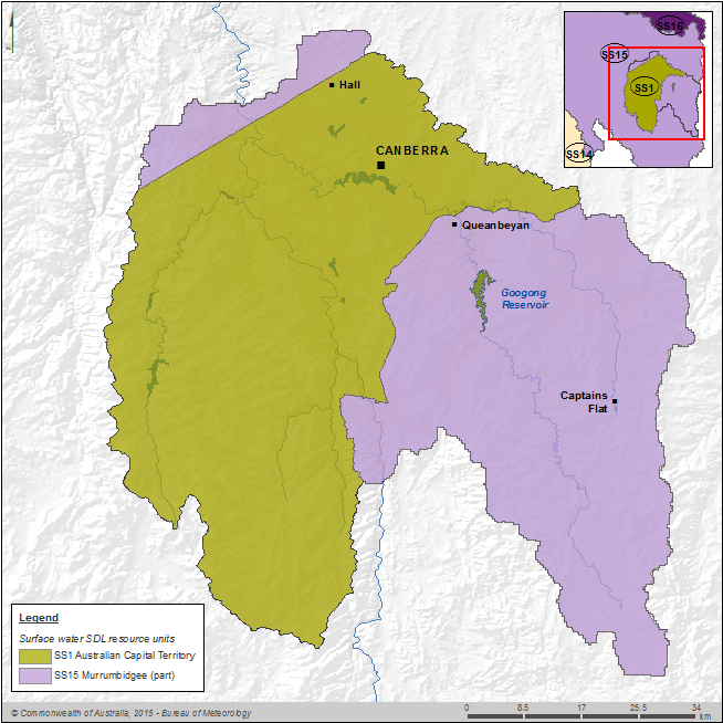 Figure C12 Surface water sustainable diversion limit (SDL) resource units in Canberra region