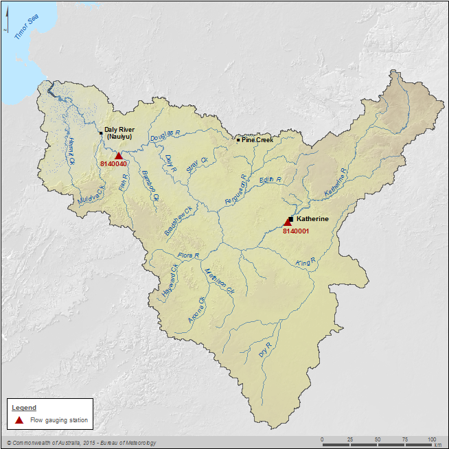 Figure C5  Map of gauging stations along the Katherine and Daly rivers within the Daly region