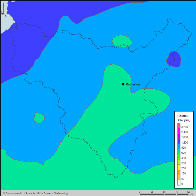 Figure C8  Map of total annual rainfall for the Daly region during the 2014–15 year