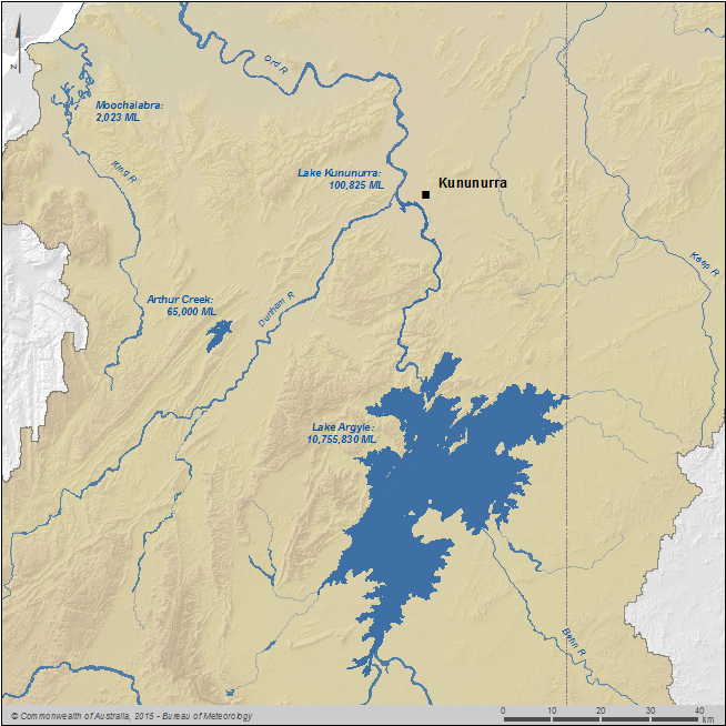Figure C5  Map of major storages in the Ord region; capacity of each storage is also shown