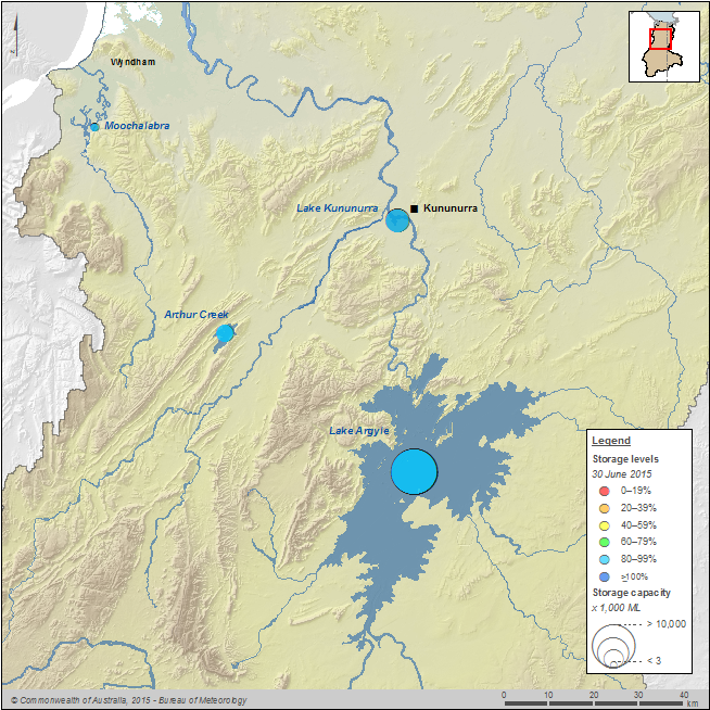 Figure N3 Map of the percentage-full volume on 30 June 2015 for each storage