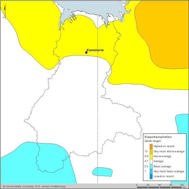 Figure C16  Map of annual evapotranspiration deciles for the Ord region during the 2014–15 year
