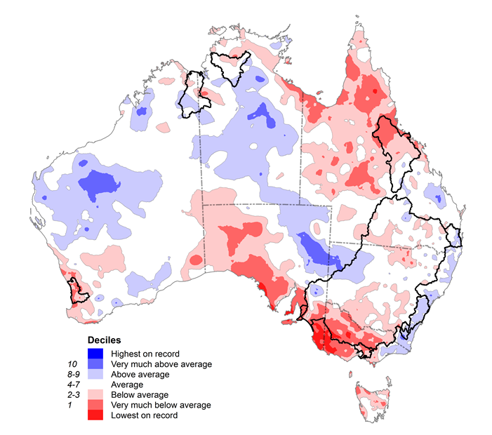 2014–15 annual rainfall compared to historical records