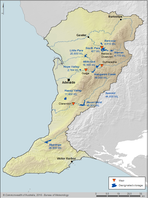 Figure R6 Surface water storages and weirs in the Adelaide region