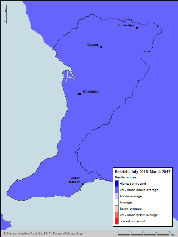 Figure S17 Rainfall deciles for the Adelaide region from July 2016 to March 2017