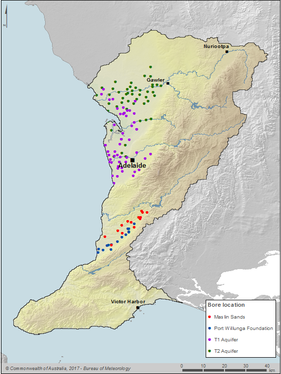  Figure N17 Map showing the location and concentration of bores used to quantify groundwater inflow to and outflow from the region