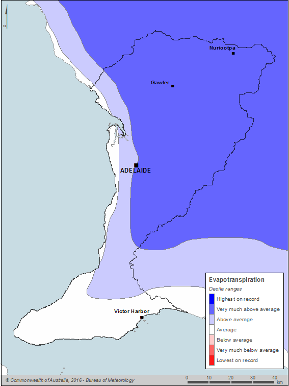 Figure C5  Annual evapotranspiration deciles for the Adelaide region for the 2015–16 year