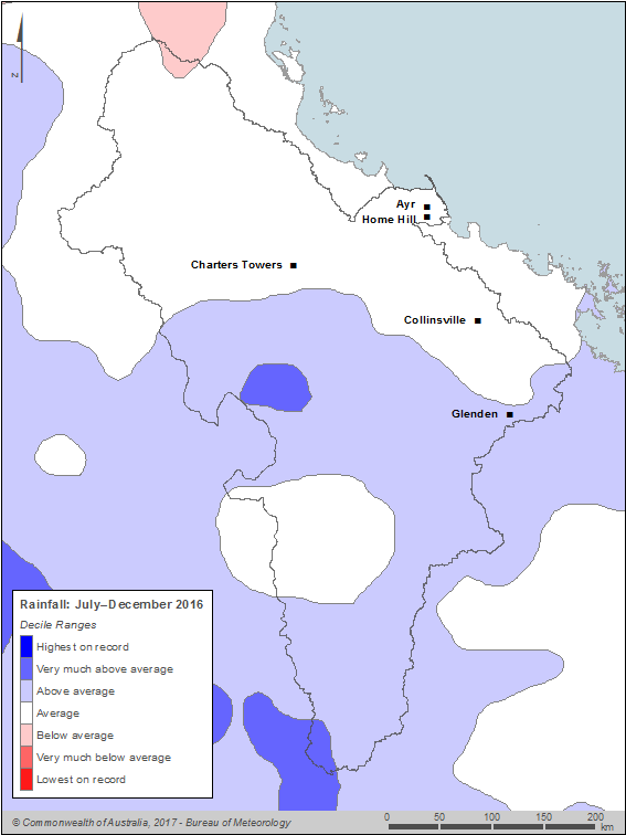 Figure S9 Rainfall deciles for the Burdekin region from July to December 2016
