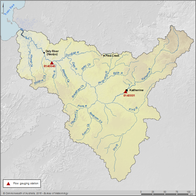 Figure R5  Map of gauging stations along the Katherine and Daly rivers within the Daly region